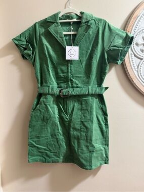 Green Belted Short Sleeve mini dress